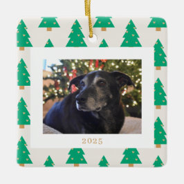 Kerstfoto met dennenbomen keramisch ornament