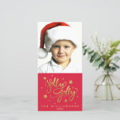 Kerstfoto met een kerstgroet in het rood en goud | feestdagenkaart (Staand voorkant)