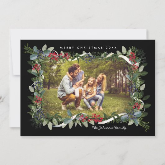 kerstfoto met Eucalyptus Juniper Berry Feestdagenkaart (Voorkant)