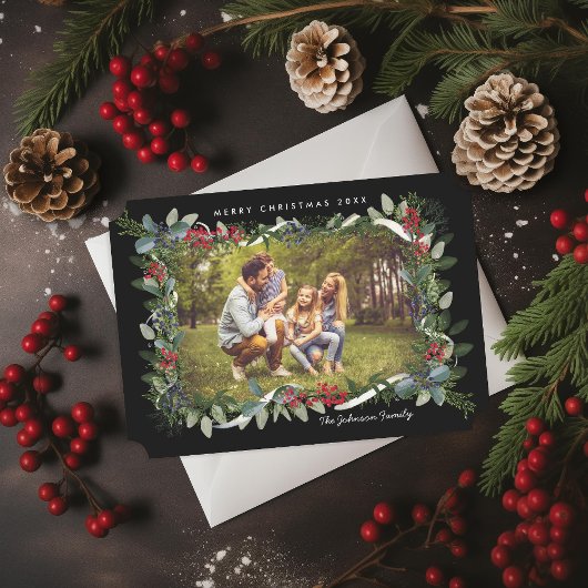 kerstfoto met Eucalyptus Juniper Berry Feestdagenkaart