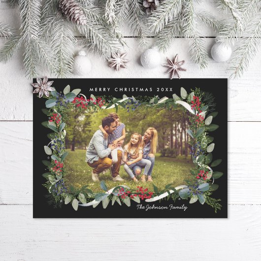 kerstfoto met Eucalyptus Juniper Berry Feestdagenkaart