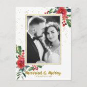 Kerstfoto met fijne rode bloemen briefkaart (Voorkant)