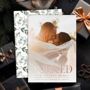 Kerstfoto met gehuwde Elegant Folie Typografie Feestdagenkaart
