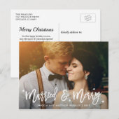 Kerstfoto met gehuwde en prettige kalligrafie briefkaart (Voorkant / Achterkant)
