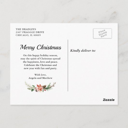 Kerstfoto met gehuwde en prettige kalligrafie briefkaart (Achterkant)