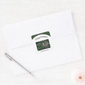 Kerstfoto met geïllustreerd boompatroon vierkante sticker (Envelop)