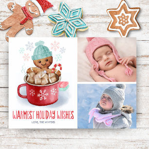 Kerstfoto met gemberkoek koekje cacaobad feestdagenkaart