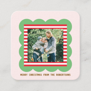 Kerstfoto met geschulpte lijst rode strepen cadeau informatiekaartje
