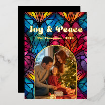 Kerstfoto met glas-in-loodraam 'Vreugde & Vrede'