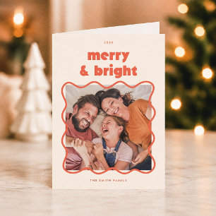 Kerstfoto met golvend kader Merry & Bright Feestdagen Kaart
