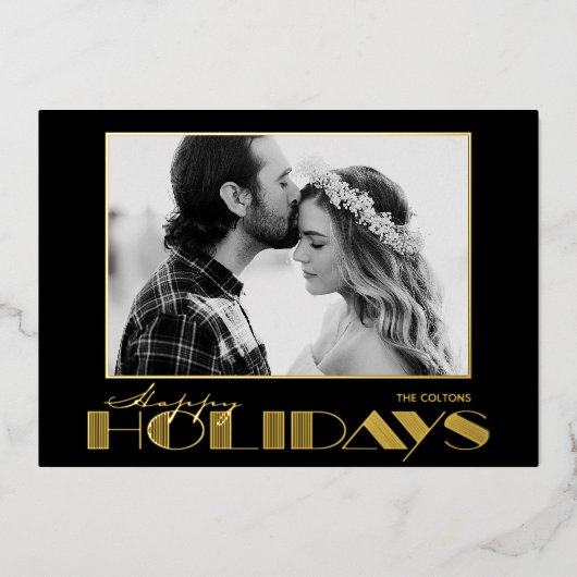 Kerstfoto met goud folie feestdagenkaart (Voorkant)