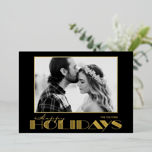 Kerstfoto met goud folie feestdagenkaart (Staand Voorkant)