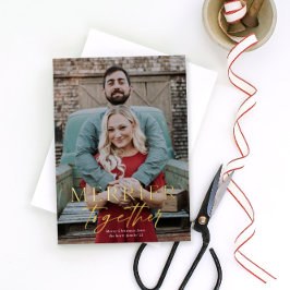 Kerstfoto met goud Merrier Together Folie Feestdagenkaart