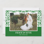 Kerstfoto met groen en wit Damask Feestdagenkaart (Voorkant)