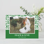 Kerstfoto met groen en wit Damask Feestdagenkaart (Staand voorkant)