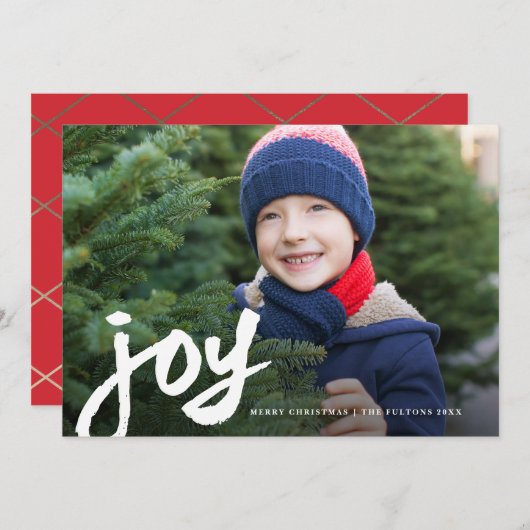 Kerstfoto met handgeschreven script Joy Feestdagenkaart (Voorkant / Achterkant)