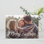 Kerstfoto met handgeschreven speeltekst feestdagenkaart (Staand voorkant)