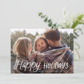 Kerstfoto met handgeschreven speeltekst feestdagenkaart (Staand voorkant)