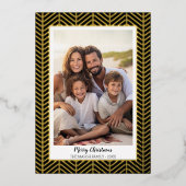 kerstfoto met Herringbone Gold Border in Folie Feestdagenkaart (Voorkant)