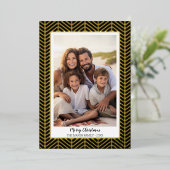 kerstfoto met Herringbone Gold Border in Folie Feestdagenkaart (Staand Voorkant)