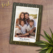 kerstfoto met Herringbone Gold Border in Folie Feestdagenkaart