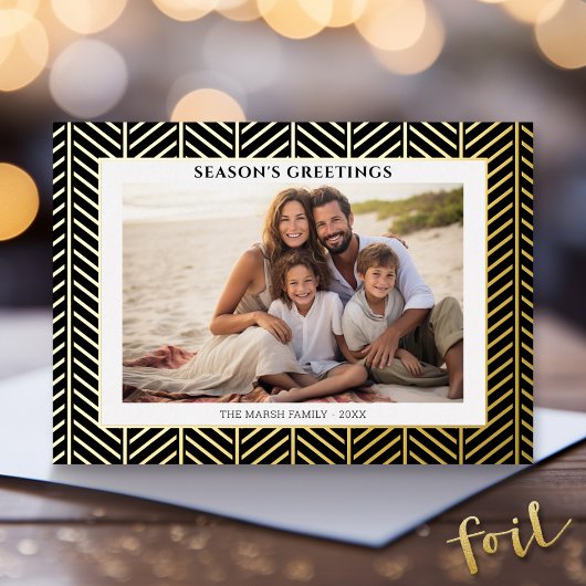 kerstfoto met Herringbone Gold Border in Folie Feestdagenkaart