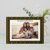 kerstfoto met Herringbone Gold Border in Folie Feestdagenkaart (Staand Voorkant)