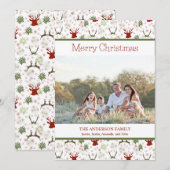 Kerstfoto met hertenpatroon feestdagenkaart (Voorkant / Achterkant)