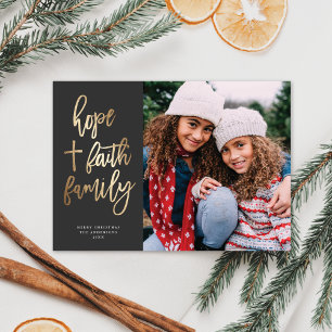 Kerstfoto met hoop, geloof en familie Religieus Feestdagenkaart