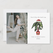 Kerstfoto met huisplant 'Don't Stop Beleafing' Feestdagenkaart (Voorkant)