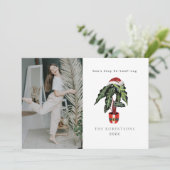 Kerstfoto met huisplant 'Don't Stop Beleafing' Feestdagenkaart (Staand voorkant)