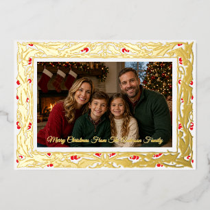 Kerstfoto met hulst rand foto folie kerstkaart feestdagenkaart