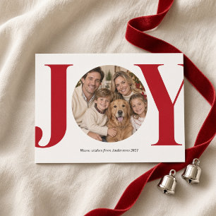 Kerstfoto met Joy Rode Bold Serif Ronde Familie Feestdagenkaart