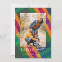Kerstfoto met juweeltoon Plaid Merry & Bright