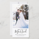 Kerstfoto met kalligrafie 'Merry & Married' Feestdagenkaart (Voorkant)