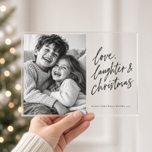 Kerstfoto met liefde en gelach acryl uitnodigingen