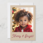 Kerstfoto met Merry & Bright Rood Feestdagenkaart (Voorkant)