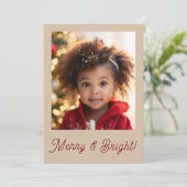 Kerstfoto met Merry & Bright Rood Feestdagenkaart (Staand voorkant)