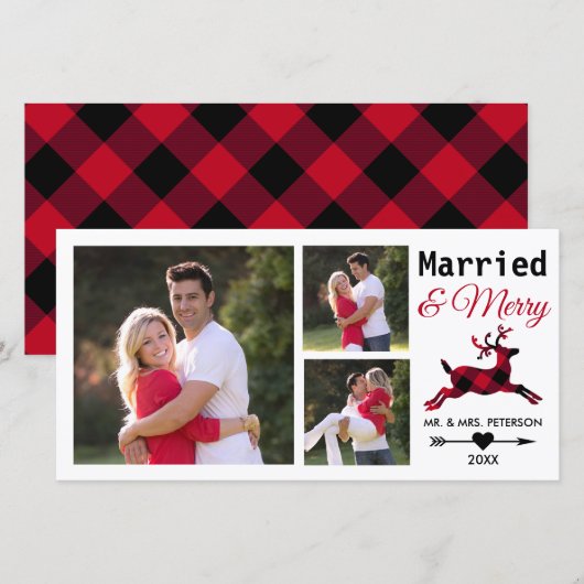 kerstfoto met Merry Red Buffalo Pset Feestdagenkaart (Voorkant / Achterkant)