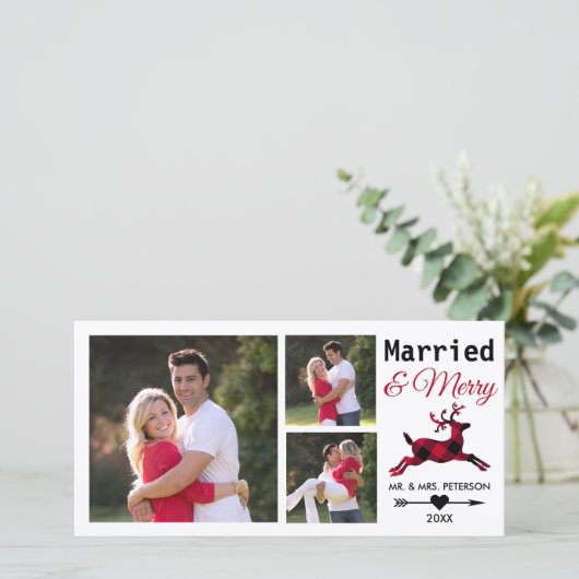 kerstfoto met Merry Red Buffalo Pset Feestdagenkaart (Staand voorkant)