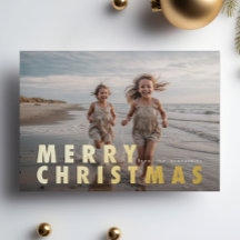 Kerstfoto met moderne gouden letters