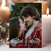 Kerstfoto met Pas getrouwd en vrolijke kerstfoto's Feestdagenkaart