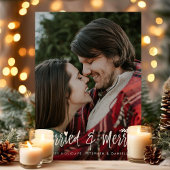 Kerstfoto met Pas getrouwd en vrolijke kerstfoto's Feestdagenkaart