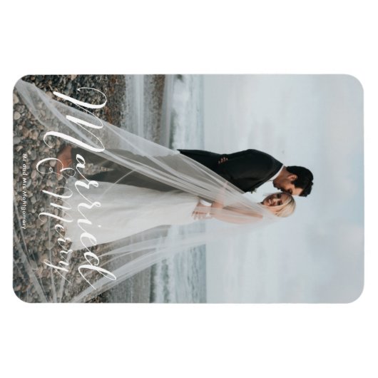 kerstfoto met Pas getrouwd van huwelijksMerry Magneet (Horizontaal)