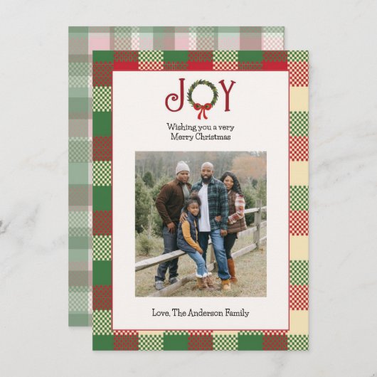 Kerstfoto met Plaid Feestdagenkaart (Voorkant / Achterkant)