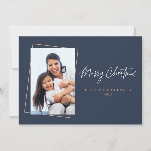 kerstfoto met platte marineserie Gold Holiday-kaar Feestdagenkaart (Voorkant)