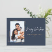 kerstfoto met platte marineserie Gold Holiday-kaar Feestdagenkaart (Staand voorkant)