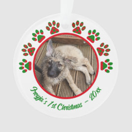 Kerstfoto met pootafdruk groen voor Puppies eerste Ornament