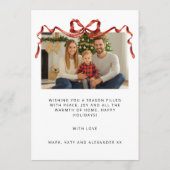 Kerstfoto met Rode Strik Feestdagenkaart (Achterkant)