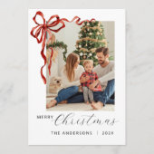 Kerstfoto met Rode Strik Feestdagenkaart (Voorkant)